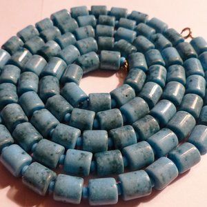 Gorgeous Vintage 20" Czech Glass Turquoise Cylinder 9mm Bead Necklace
